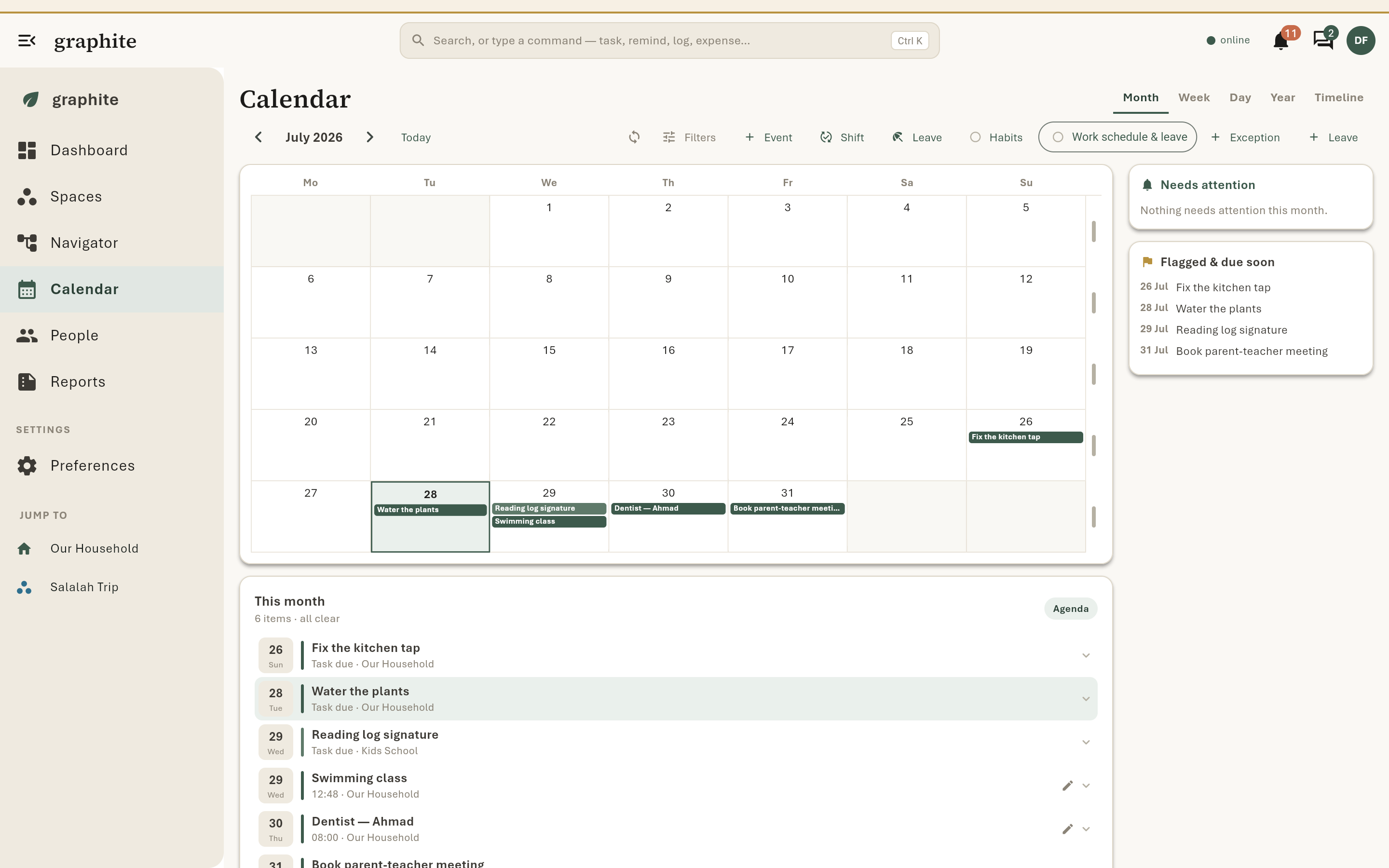 Shifts, leave and habits layered on one calendar