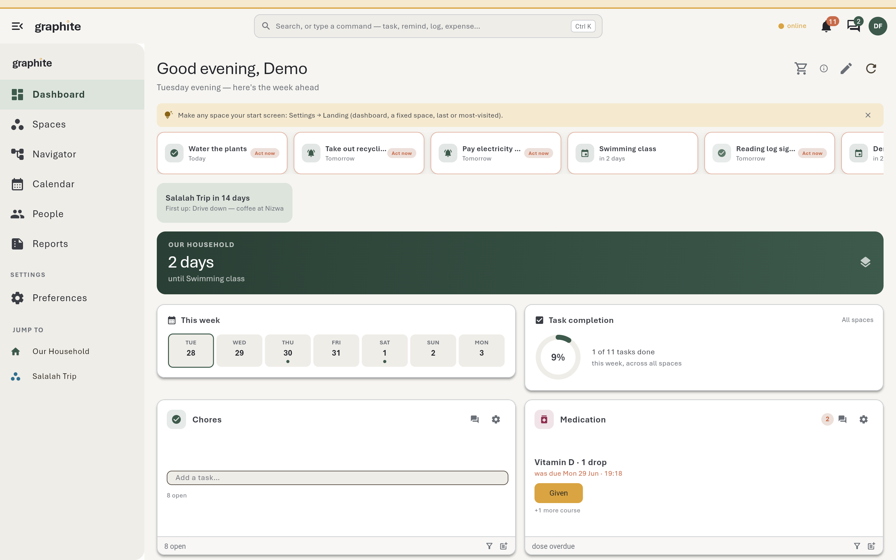 The same dashboard in the Paper theme
